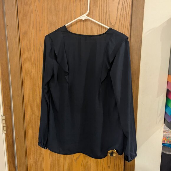 Banana Republic Navy V Neck Ruffle Blouse-Size Small - Picture 5 of 5